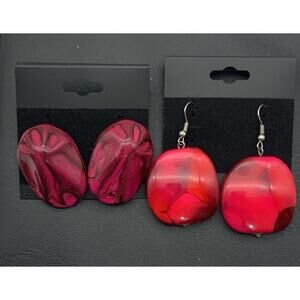 Vintage 80’s Lot Of 2 Fuschia Pink Earrings Acrylic Colorful Pretty Colors